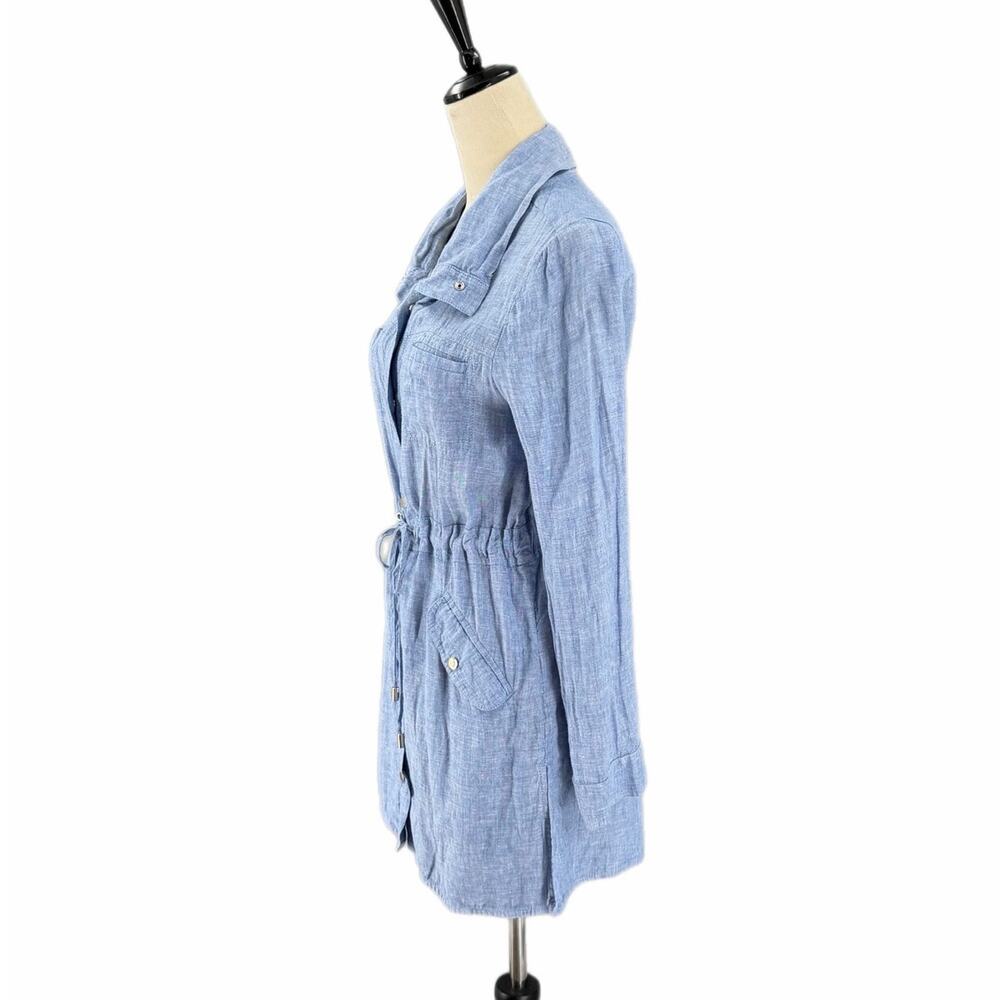 Chico’s Sz 0 Blue Breathable Linen Lightweight Beachy Nautical Utility Dress - Picture 3 of 12